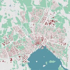Map of Vasteras, Sweden. Detailed city map with buildings, municipality area.