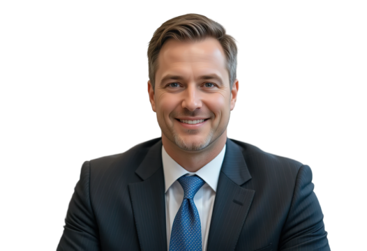 Portrait of a business man sitting in an office, Transparent background