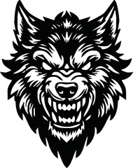 Angry Dog head vector silhouettes illustration design, isolated white background. Logo type, Tee shirt, statue design illustration vector.