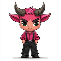 A Pink Minotaur Character Wearing Stylish Clothing