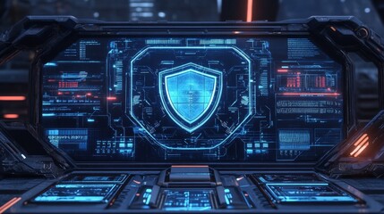 Fototapeta premium High-Tech Cyber Protection Design with Shield and Futuristic Elements