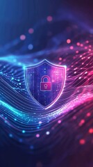 Abstract Cyber Security Concept with Glowing Shield Design