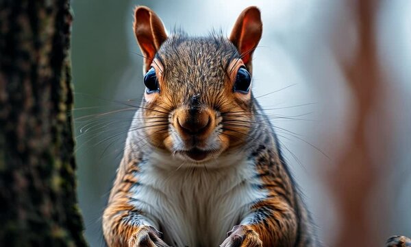 Cinematic Close-Up of Eastern Gray Squirrel Moving Through the Forest