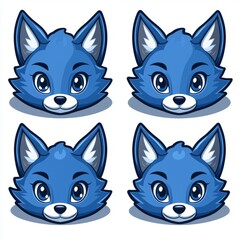 Fototapeta premium Four Adorable Blue Fox Heads Displaying Different Expressions