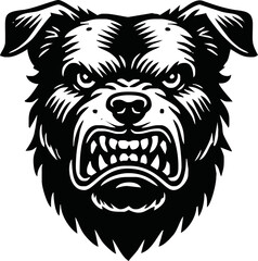 Angry Dog head vector silhouettes illustration design, isolated white background. Logo type, Tee shirt, statue design illustration vector.