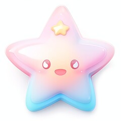 Obraz premium Cute happy star shining. star characters in neon design. Pink and blue gradient star isolated on white background. holographic icon in minimalistic design. stickers with 3D render of stars.