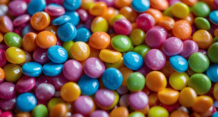 Obraz premium Close-up of colorful candy. The candy is round and smooth, and it comes in a variety of bright colors