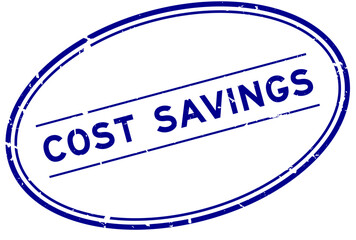 Grunge blue cost savings word oval rubber seal stamp on white background