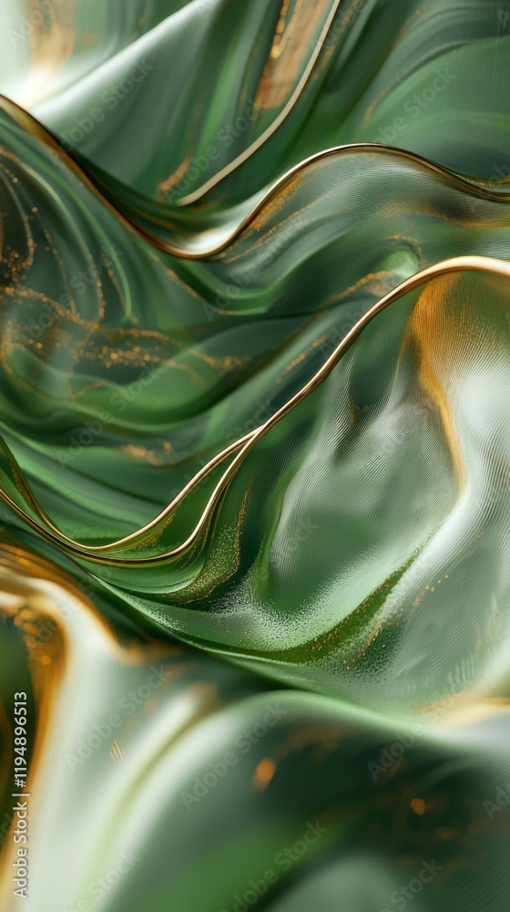 Poster dynamic waves of rich olive tones undulate gracefully, accentuated by shimmering golden highlights t