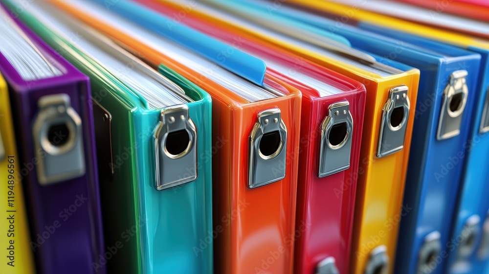 Poster colorful binders and folders for document management system in office organization and administratio