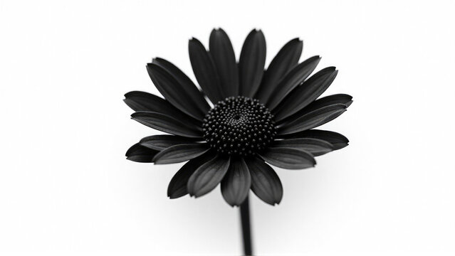 Black flower with distinct petals stands out against a white background, showcasing its elegant simplicity and unique beauty - Powered by Adobe
