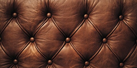Fototapeta premium Brown leather texture with large buttons and diamond tufting pattern, featuring deep shades of brown and a smooth, polished finish.