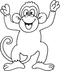 Playful Cartoon Monkey Outline - Coloring Page Illustration