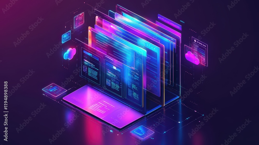 Poster concept of using artificial intelligence and advanced technology in a futuristic digital workspace s
