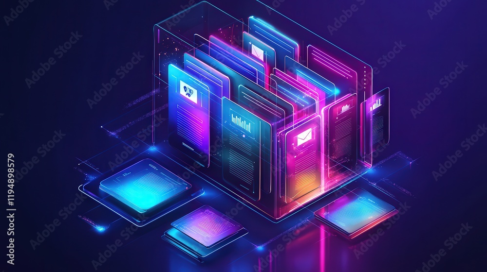 Poster concept of using ai technology for data organization and digital document management in a futuristic