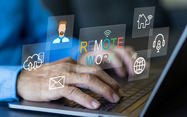 Remote work technology, digital collaboration virtual workspace, work from home tools, cloud...