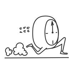 cartoon clock running in doodle hand drawing style