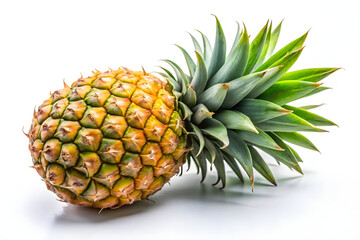 Close-up of a ripe pineapple against a white background.