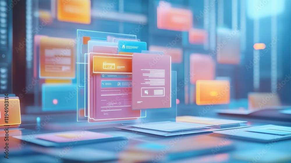 Poster digital document approval process with ai technology in online environment displaying abstract files
