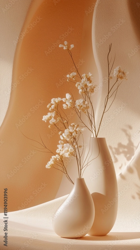 Aufkleber delicate flowers in soft vases sit gracefully against flowing organic forms. warm hues envelop the a