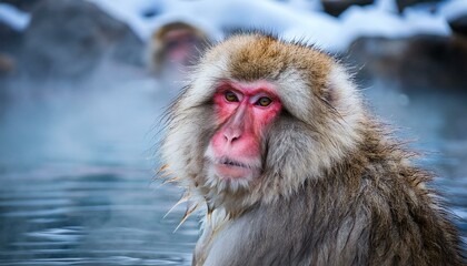 冬の温泉でくつろぐニホンザル１