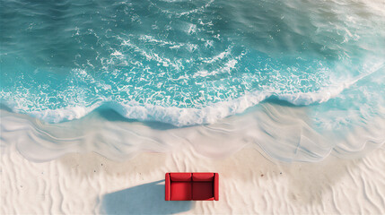 Naklejka premium Beach with chair/couch from above, version 3