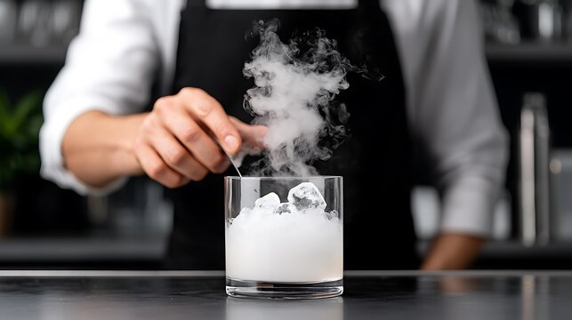 Bartender preparing a smoky cocktail