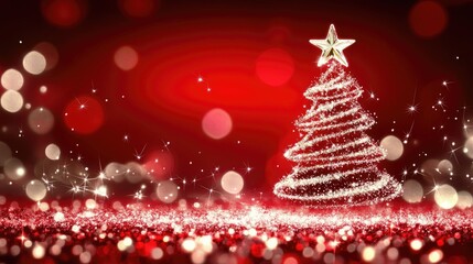 A bright red background featuring shimmering sparkles and swirling light effects, evoking a sense of holiday excitement.