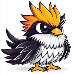 Obraz premium Angry Cartoon Bird With Orange Crest And Black Wings