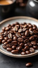 Fototapeta premium Plate of dark roasted coffee beans.
