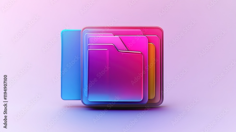 Poster colorful isolated folder icons on a soft gradient background for digital design, web applications, a