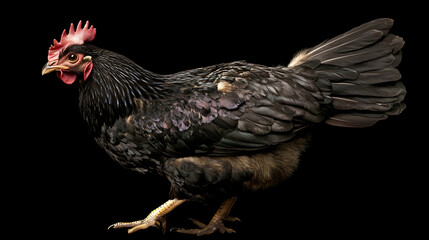 Fototapeta premium Photo - Black Chicken, Hen, Feathers, Bird, Poultry, Fowl, Domestic, Farm, Animal, Livestock