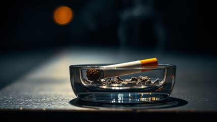 Ashtray Cigarette Dramatic Still Life, High Detail, Photorealistic