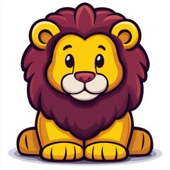Adorable Cartoon Lion Cub Sitting Calmly