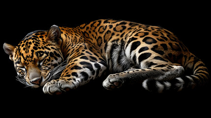 Obraz premium Photo Majestic Jaguar Sleeping Peacefully on Black Background