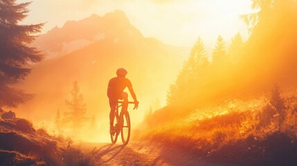 Cyclist riding on mountain trail.