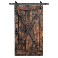 Rustic Wooden Barn Door with Sliding Mechanism Isolated on transparent background
