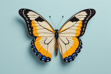 Fototapeta premium a close up of a butterfly on a blue surface