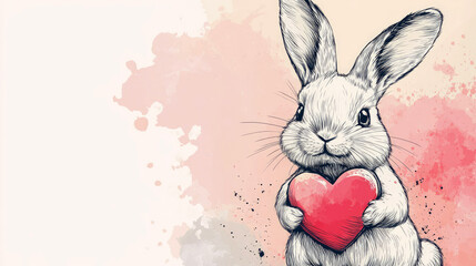 Obraz premium cute bunny cartoon with heart for valentines day