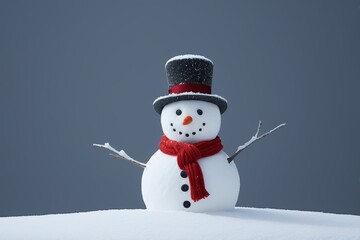 Fototapeta premium there is a snowman with a red scarf and a black top hat