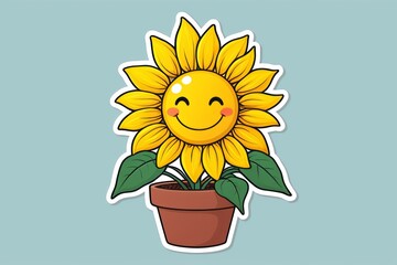 Obraz premium cartoon sunflower in a pot with a happy face