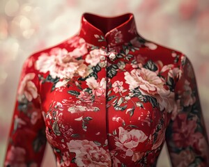 Red floral dress isolated on a soft white background