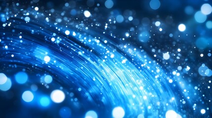 Obraz premium Abstract Blue Swirling Light Bokeh Background Design Digital Art Modern Elegant Festive Sparkling Shiny Bright Glowing Energy Wave Texture 