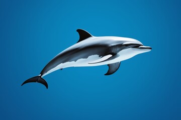 Obraz premium there is a dolphin that is flying in the sky with a blue background
