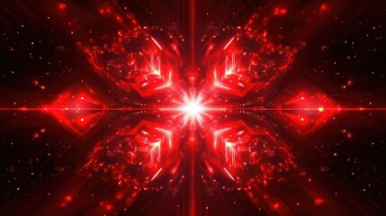 A polished red background with radiant snowflake patterns and glowing light streaks.