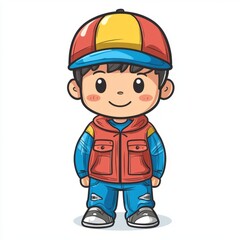 Adorable Cartoon Boy Wearing Red Vest and Cap