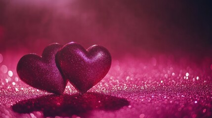 Fototapeta premium Shiny Pink Glitter Hearts on Sparkly Background for Celebrations