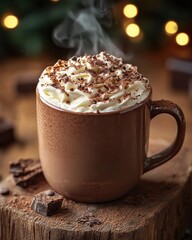 [Winter holiday coffee drinks with whipped cream and spices] Festive Mocha Perfection Whipped Cream, Chocolate Shavings & Cinnamon Sprinkles