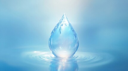 A single water drop on blue.