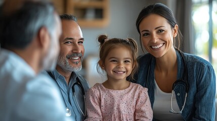 Happy family doctor visit, home consultation, child healthcare